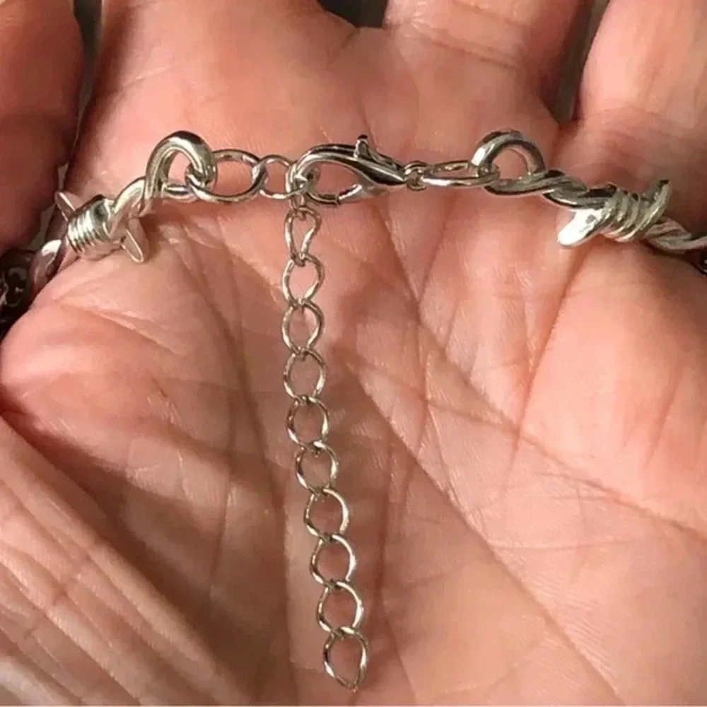 Faux Barbed Wire Silver Punk Goth Alt Grunge Choker Chain Necklace New NWT